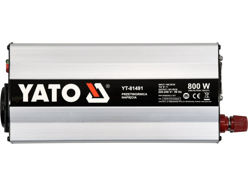 Перетворювач напруги YATO з джерела 12 В DC в 230 В, 800 Вт AC (YT-81491)