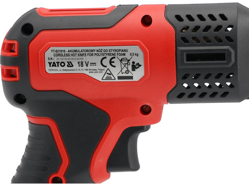 Термонож к пенопласту YATO аккумуляторный Li-Ion 18 V 4 A Год, 2 лезвия l= 200, 150 мм, t= 50- 500°С