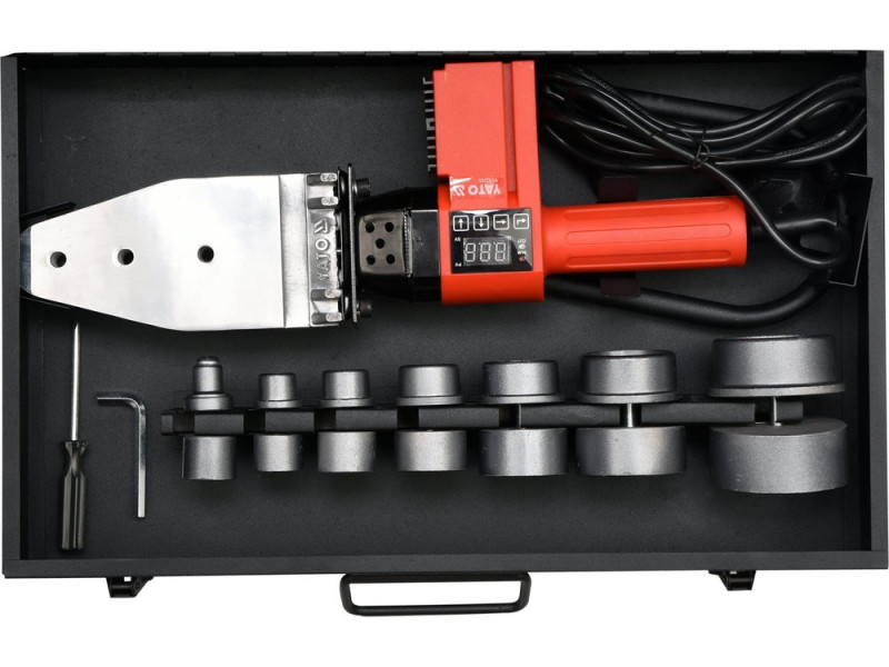 Паяльник для пайки PVC труб YATO, P=850 Вт, Ø=16-63 мм з 7 адаптерами (YT-82250)