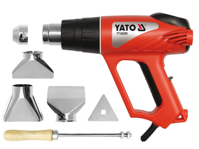Фен технический сетевой YATO : P= 2000 Вт 0~600° с регулятором температуры (LCD) + 6 аксессуаров (YT-82293)
