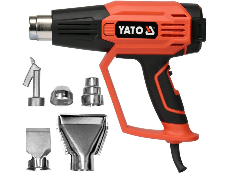 Фен технічний мережевий YATO : 2 кВт, 50-600°C, 250-500 л/хв, 7 режимів температури + 5 насадки (YT-82295)