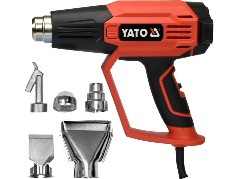 Фен технічний мережевий YATO: 1.6 кВт, 50-650°C, 250-500л/хв, 2 режими, регулятор тем-ри+5насадок (YT-82296)