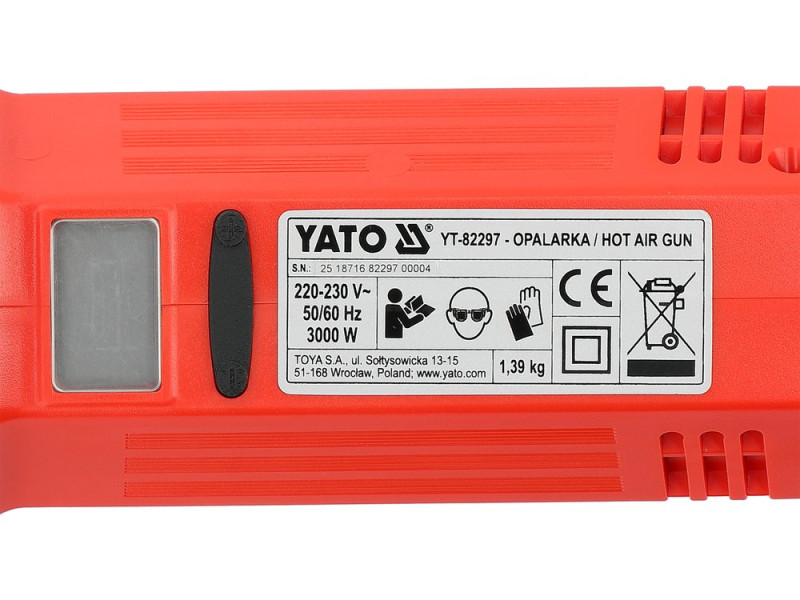 Фен технічний від мережі YATO 230 В, 3 кВт, 100-600°C, 750 л/хв, регуляція температури