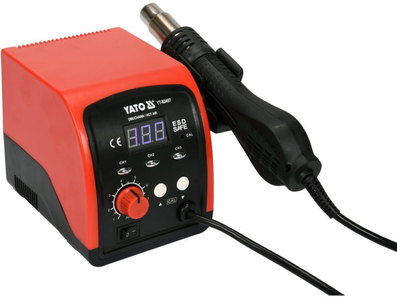 Фен-станція мережева YATO: 750 Вт, t°= 100- 500°С, пов. потік- 120 л/хв, LCD табло, 4 форсунки (YT-82457)