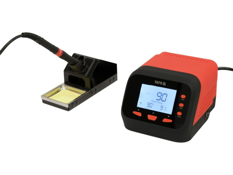 Паяльна станція мережева 110-230 V YATO; Р= 75 Вт, t°= 90-480°С, жало тип T12, LCD табло (YT-82462)