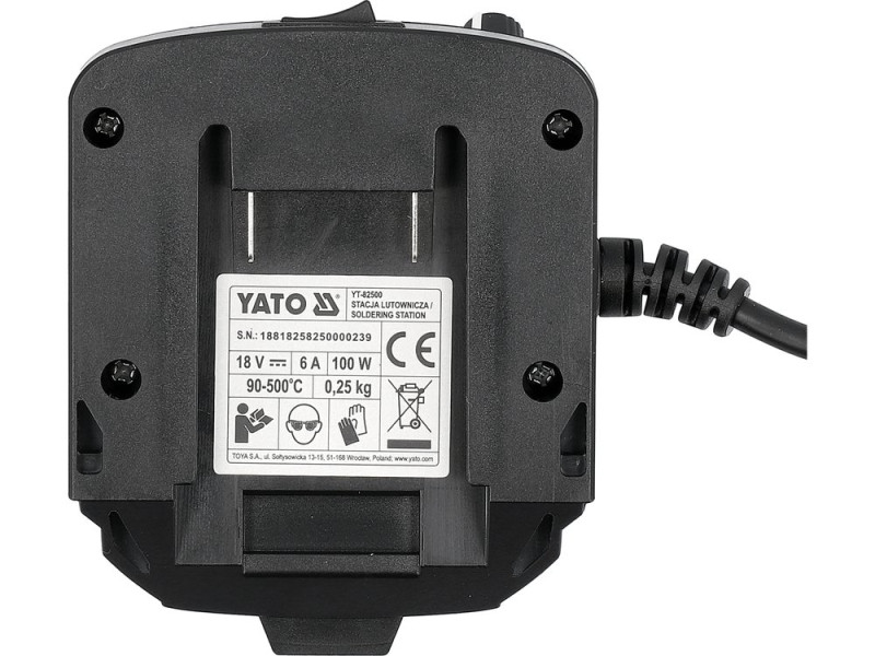 Паяльна станція акумуляторна YATO Li-Ion 18 V, Р=100 Вт, t°= 90- 500°С, жало тип С245 БЕЗ АКУМУЛЯТОР (YT-82500)