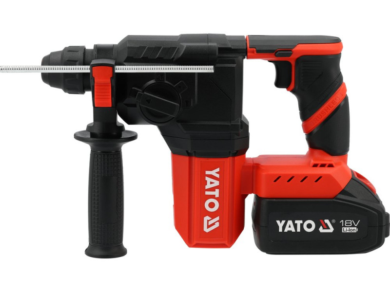 Перфоратор акумуляторний YATO SDS+ Li-Ion 18 В 4 АГод , J=2.5 Дж, Ø≤22 мм в бетоні, 3 режими в футля (YT-827721)