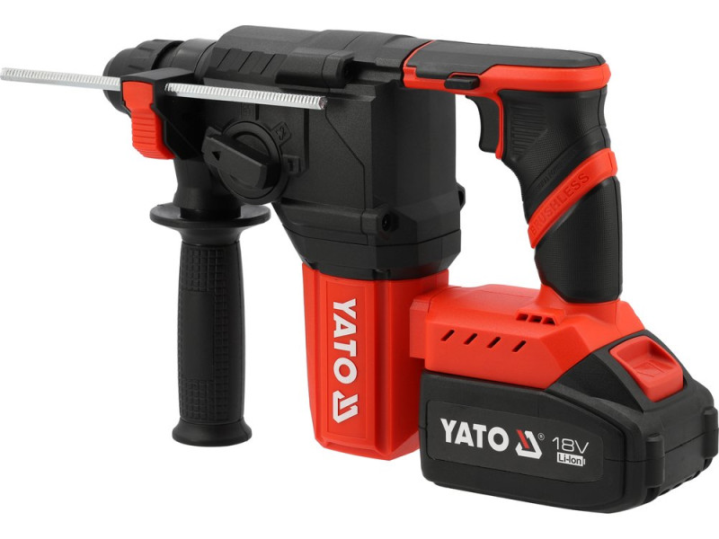 Перфоратор аккумуляторный YATO SDS+ 2х Li-Ion 18 В 4 АГод, J=2.5 Дж, Ø≤22 мм в бетоне, 3 реж. (YT-827722)