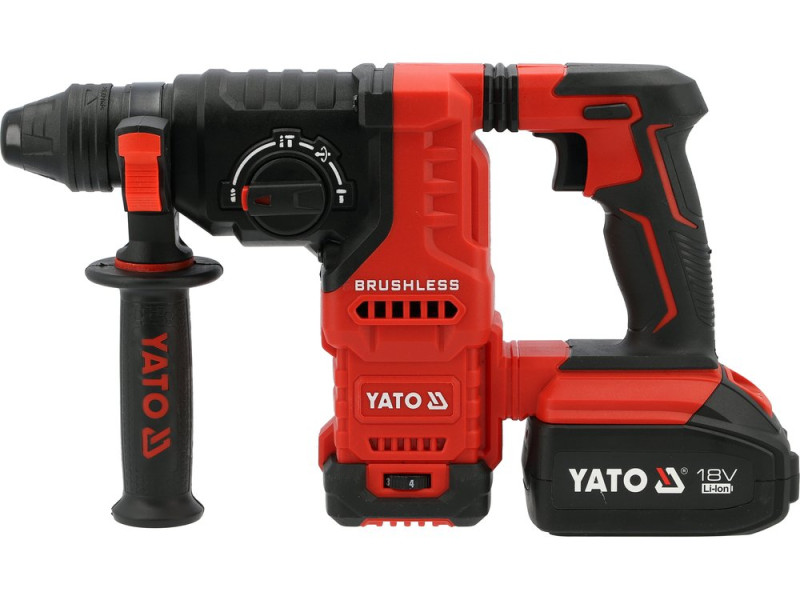 Перфоратор YATO SDS+ акумуляторний 2х Li-Ion 18 В 4 АГод , J=2.8 Дж, Ø≤26 мм в бетоні, 3 режими (YT-827724)