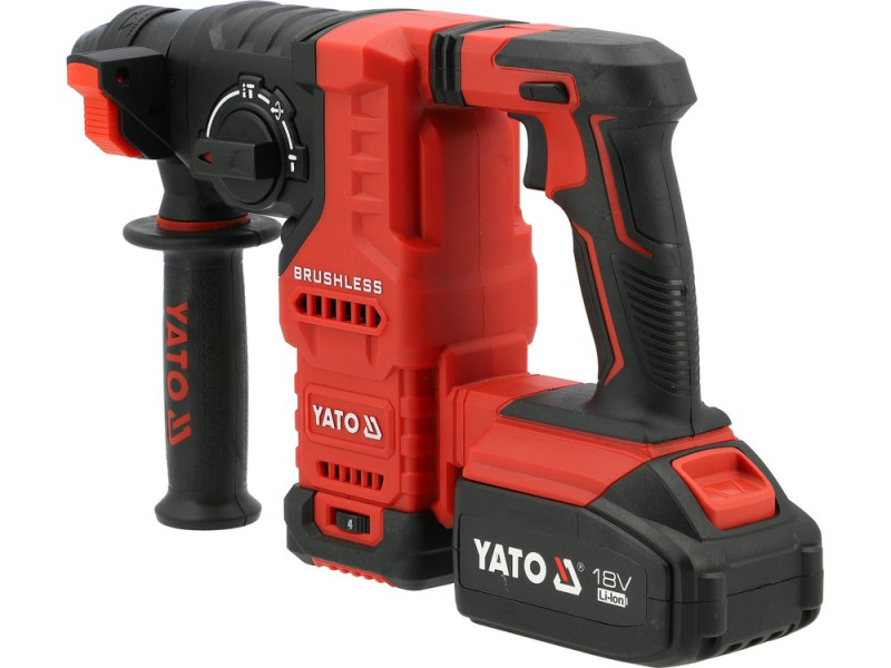 Перфоратор YATO SDS+ аккумуляторный Li-Ion 18 В 4 АГод , J=2.8 Дж, Ø≤26 мм в бетоне, 3 режима (YT-827725)