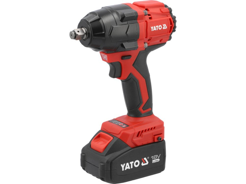 Гайковерт ударний безщітковий YATO: 2 акум.18 В Li-Ion 4 АГод, квадрат1/2", 850 Нм + зарядн. пристр (YT-8277935)