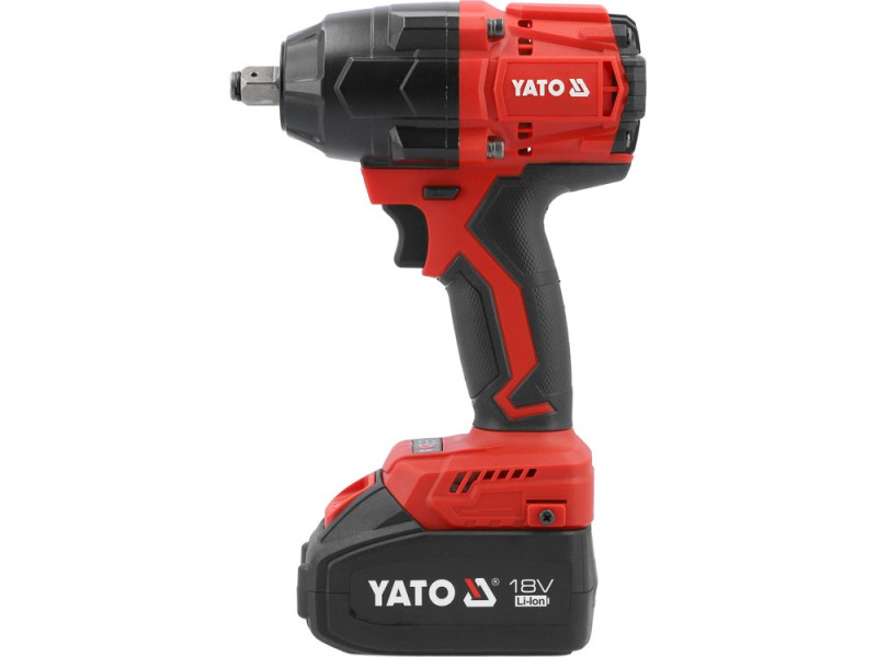 Гайковерт ударний безщітковий YATO: 2 акум.18 В Li-Ion 4 АГод, квадрат1/2", 850 Нм + зарядн. пристр (YT-8277935)