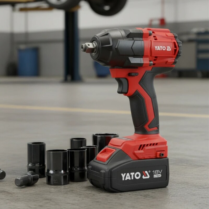 Гайковерт ударний безщітковий YATO: 2 акум.18 В Li-Ion 4 АГод, квадрат1/2", 850 Нм + зарядн. пристр (YT-8277935)