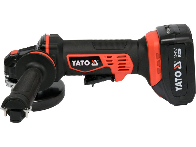 Шлифмашина угловая аккумуляторная YATO 2Li-Ion, 18В, 3АГод, для диска Ø=125мм, с зарядным устройством (YT-82828)