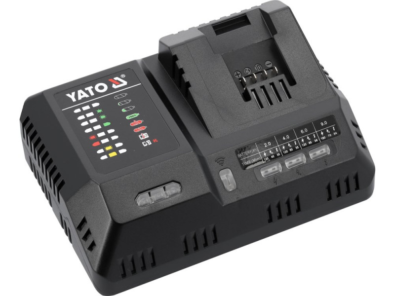 Зарядное устройство умное с охлаждением быстрый YATO для аккумул. Li-Ion 18 В, 12 А от сети 230 B (YT-828502)