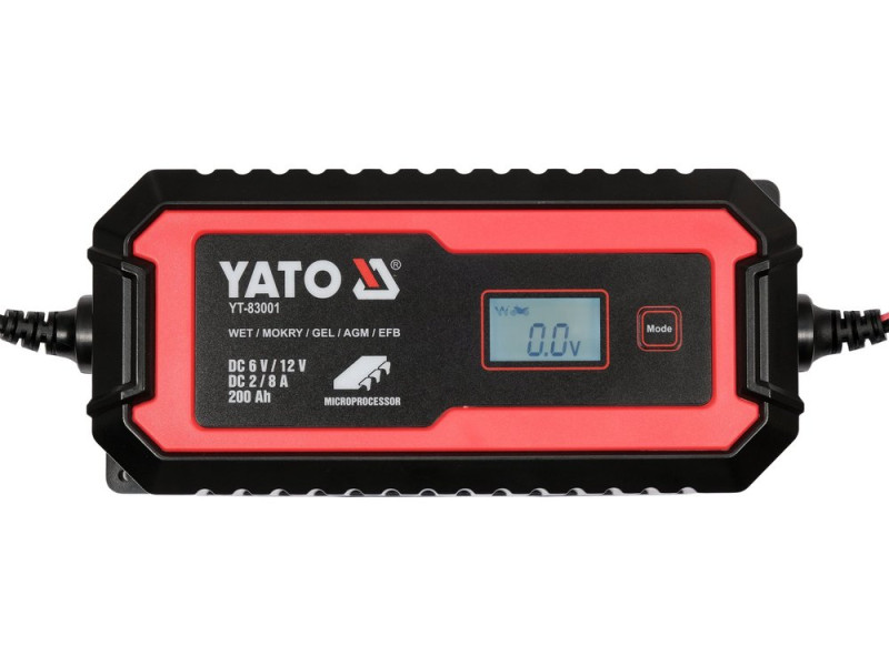 Зарядний прилад мережевий з LCD дисплеєм 230В YATO до акумуляторів 6V-2А 12V-8А, макс. 240 А·год (YT-83001)