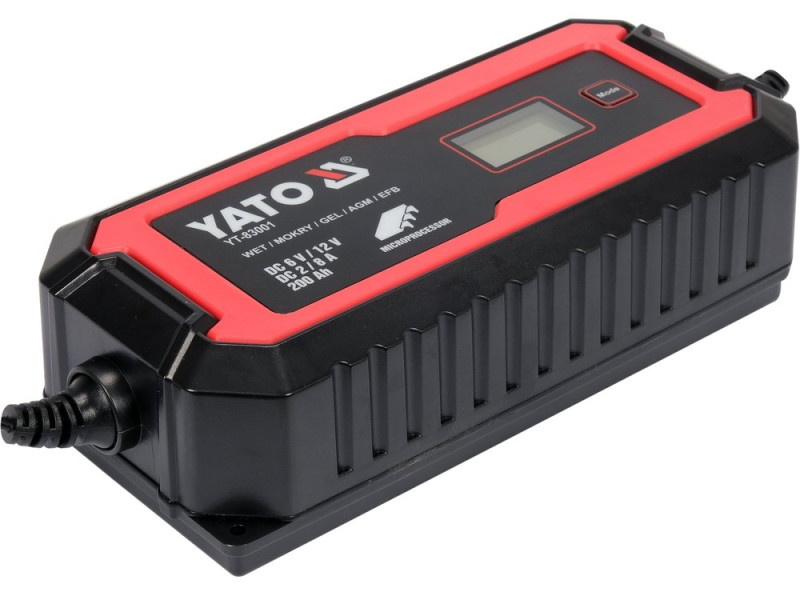 Зарядний прилад мережевий з LCD дисплеєм 230В YATO до акумуляторів 6V-2А 12V-8А, макс. 240 А·год (YT-83001)