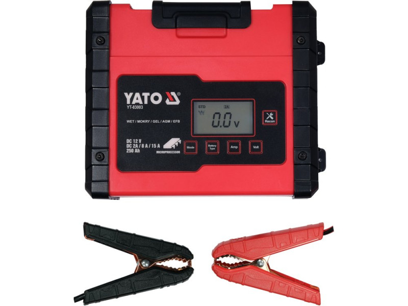 Зарядний пристрій YATO YT-83003, 12 В, 2/8/15 А, до 200 А·год