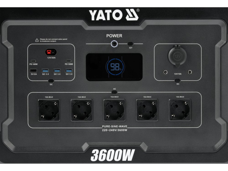Портативна станція YATO : 3,6 / 7 кВт, 3072 ВтГод. LiFePO4 (YT-83096)