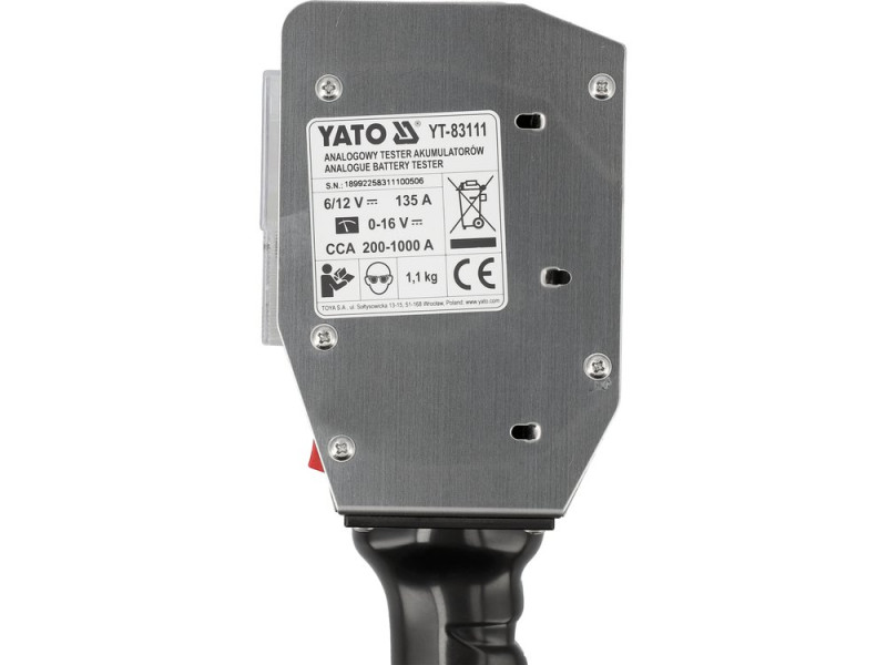 Тестер параметрів акумуляторів YATO 6 і 12 В, діапазони: струму 200- 1000 А, напруги 16 В (YT-83111)