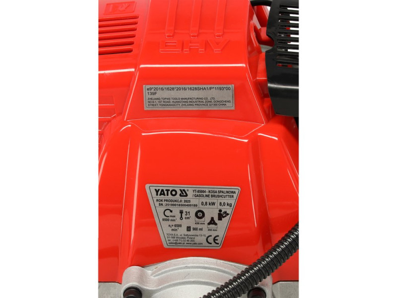 Мотокоса бензинова YATO YT-85004, 31 см³, 0,8 кВт, 4-тактна, 430 мм
