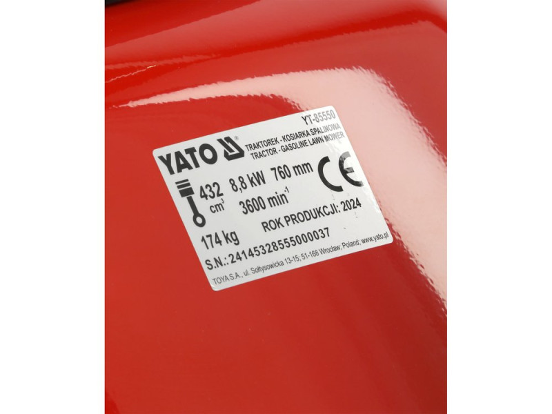 Трактор садовий YATO YT-85550, 760 мм, електростарт