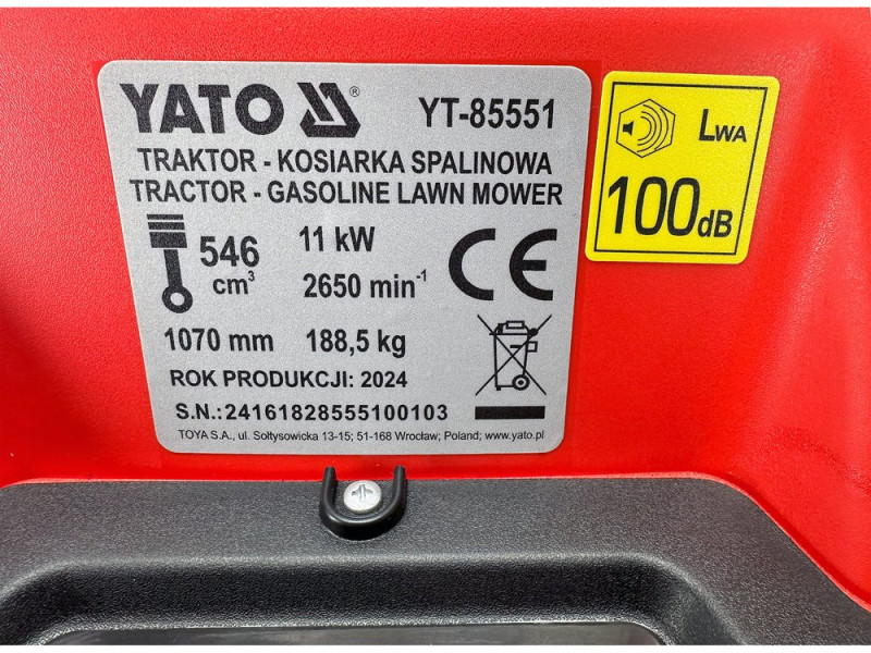 Трактор-газонокосилка бензиновый YATO 10 кВт, шир/выс покоса 1070/35-75 мм, сборник - 220 л. (YT-85551)