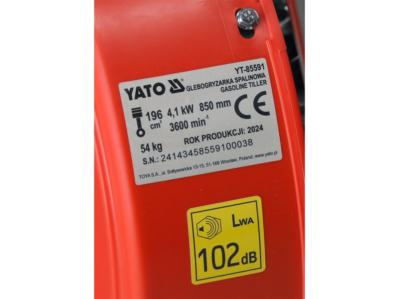 Культиватор бензиновий YATO: двигун- 6,5 КС, ширина борозни- 34-78 см, глибина- 160-300 мм, бак-1,2л (YT-85591)