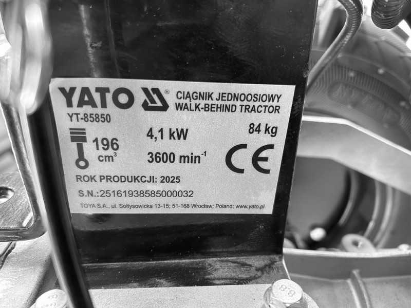 Мотоблок бензиновый YATO: 4,1 кВт, бак - 3,6 л, колеса Ø= 500 мм, 3 передачи вперед вперед/3 назад (YT-85850)
