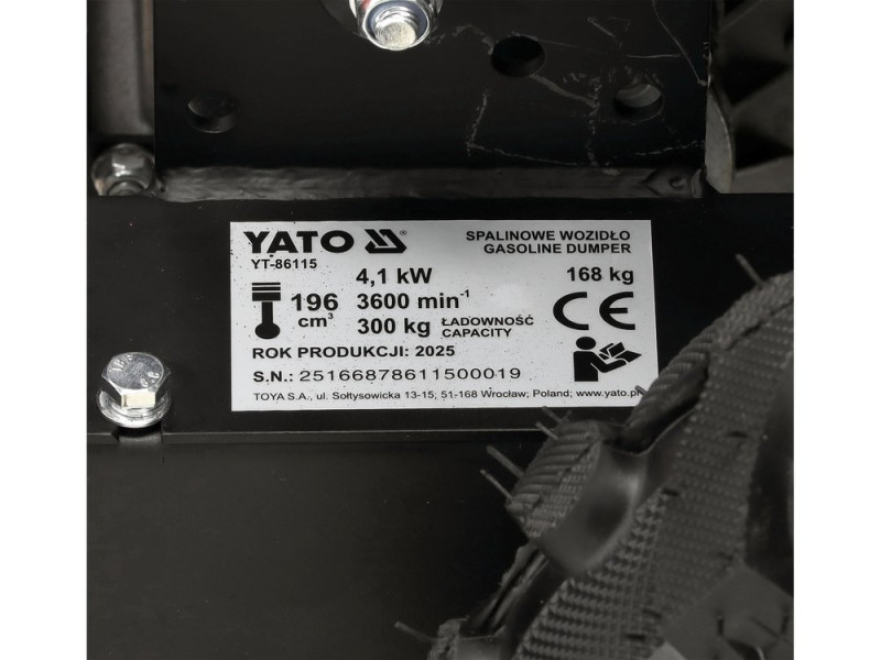 Самоскид-міні бензин. YATO P= 4.1 кВт, двиг- 196см3, вантажопід- 300кг, швидк.- 3,6 км/год бак- 3,6л (YT-86115)