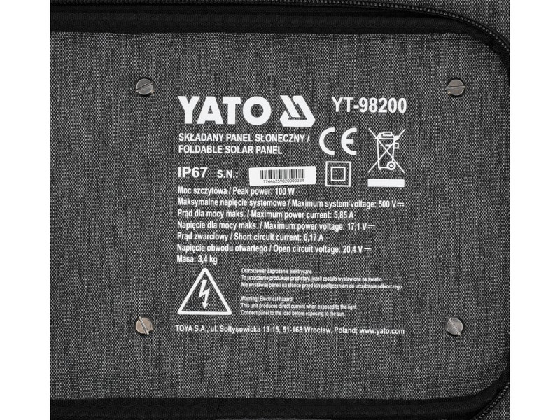 Сонячна панель розкладна 4 в 1 YATO 100 Вт, струм- 5,85 А, 1196x 588x 35 мм (YT-98200)