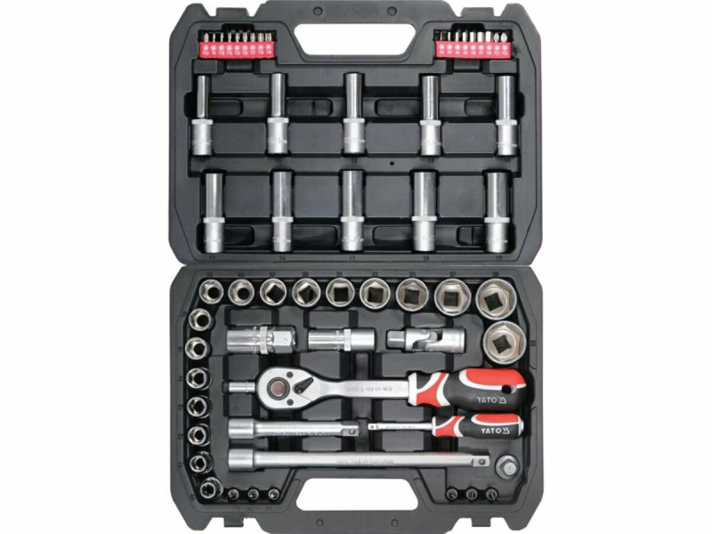 Набір головок торцевих і викруткових насадок YATO : квадрат 1/2", 1/4" з інструментами, 60 елем. [4]