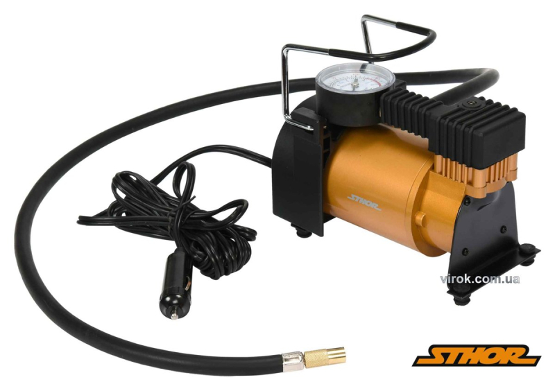 Компресор автомобільний STHOR : 12 В, 120 Вт, 35 л/хв, тиск- 1 МПа + шланг 1 м, 3 насадки, мішок [8]