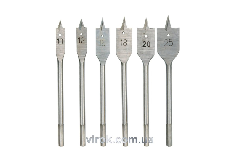 Набір свердл перових по дереву VOREL : Ø=10-25 мм, 6 шт.