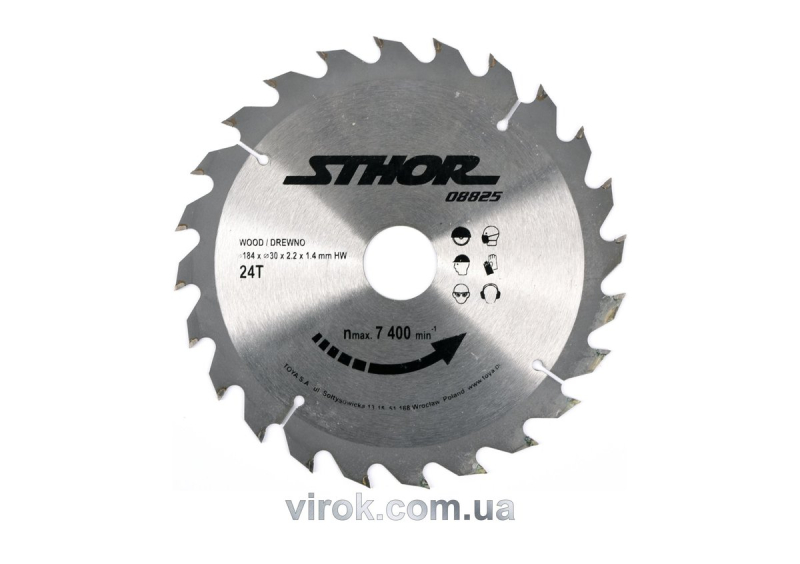 Диск пильний по дереву STHOR. Ø= 184/30 мм, h= 2,2 мм, 24 зуби [10/20]