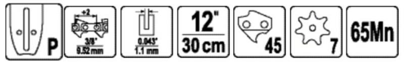 Шина для пили YATO l= 12"/ 30 см (45 ланок)3/8" (9,52 мм).Т- 0,043" (1,1 мм)---YT-849474