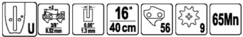 Шина для пили YATO l= 16"/ 40 см (56 ланок) 3/8" (9,52 мм)Т-0,05" (1,3 мм)для ланцюгів YT-84953