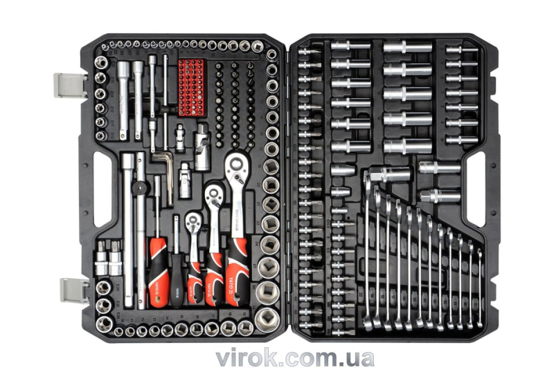 Набір головок торцевих YATO : квадрат 1/2", 3/8", 1/4" з інструментами, насадками. 216 шт.[2/42]