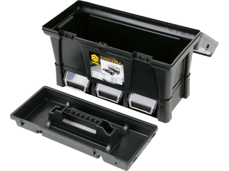 Ящик для інструментів 20" з ПВХ пластику VOREL: 3 контейнери, 2 органайзера, 525x 256x 325 мм