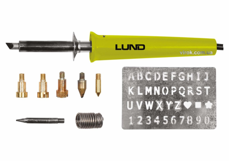 Паяльник-випалювач (по дереву) мережевий LUND: P=30Вт, макс. t= 400°C, з наконечниками, 11 елем.[15]
