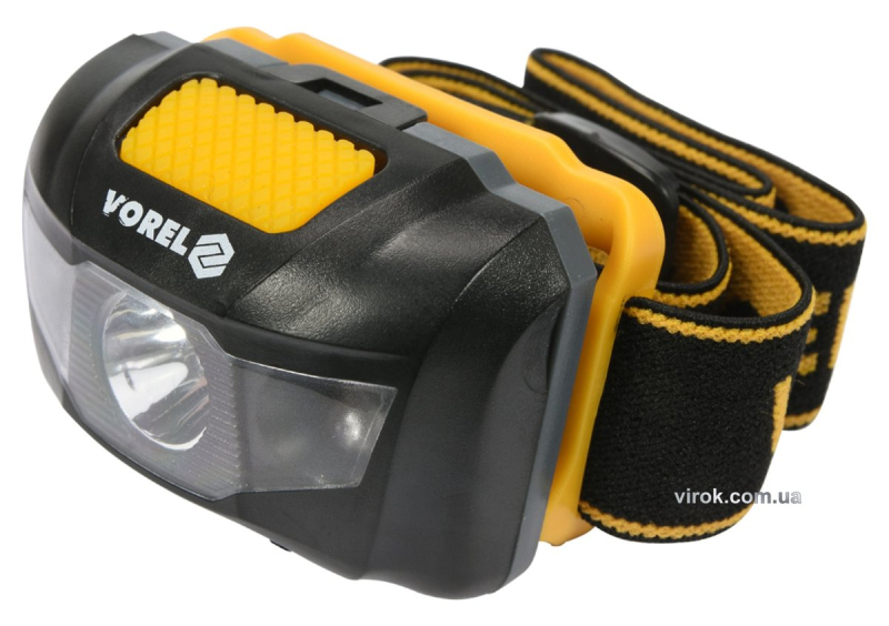 Ліхтар на чоло світлодіодний VOREL; 2 режими (1+2 LED), 1 Вт, 100 lm, живл/- 3 ААА батарейки [12/48]