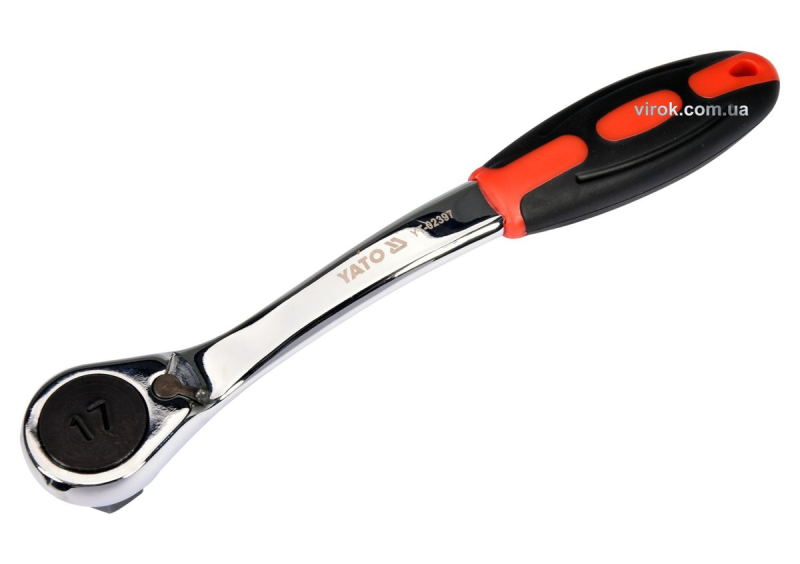 Тріщатка з шестигранником, вигнута YATO: HEX17, HRC 42-48, 72T, Cr-V, з прогумованою ручкою (DW)