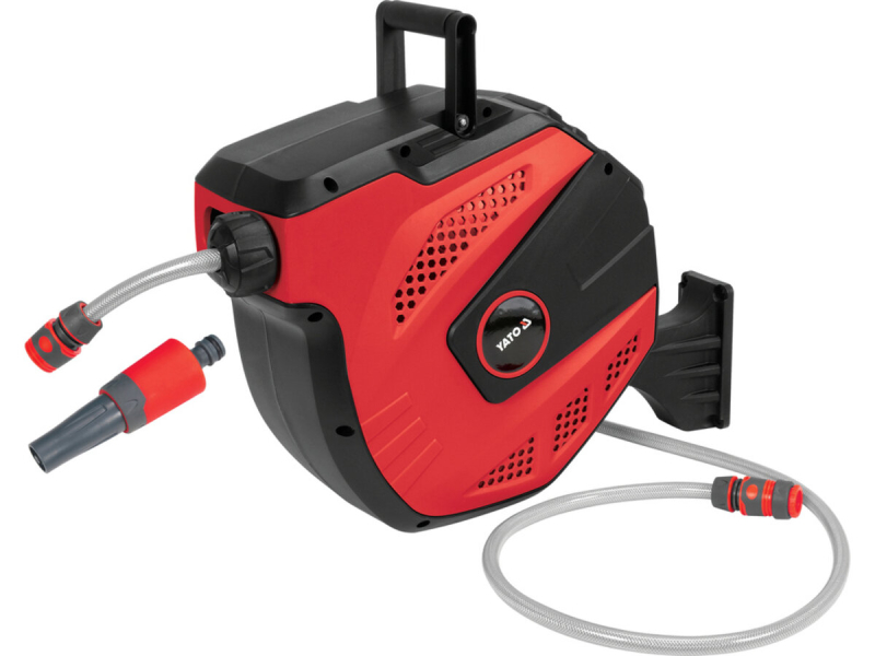 Шланг водяний ПВХ на автозмот котушці YATO з сполучн муфтами 1/2",Ø=11.5мм,тиск-8 Bar,l=15м+наконечн