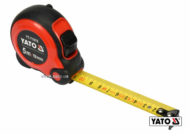 Рулетка YATO : L= 5м x 19мм,з сталевою стрічкою, нейлоновим покриттям, подвійним блокуванням