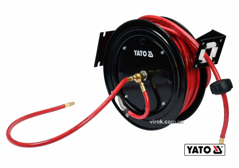 Шланг пневматичний ПВХ на котушці YATO з швидкоз'єдн. наконеч-ми 1/4" Ø=9.5мм, тиск- 20Bar, l=15м