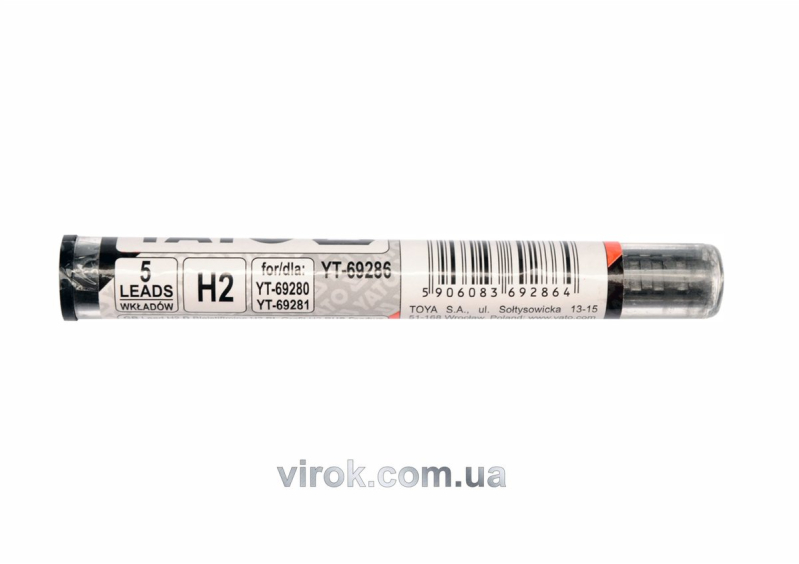 Стержень графітний YATO : "H2", чорний для олівця автомата. 5 шт. [20/1000]