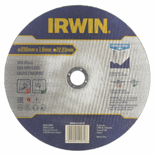 Диск отрезной по нерж. стали IRWIN 230х1,8х22,23 мм