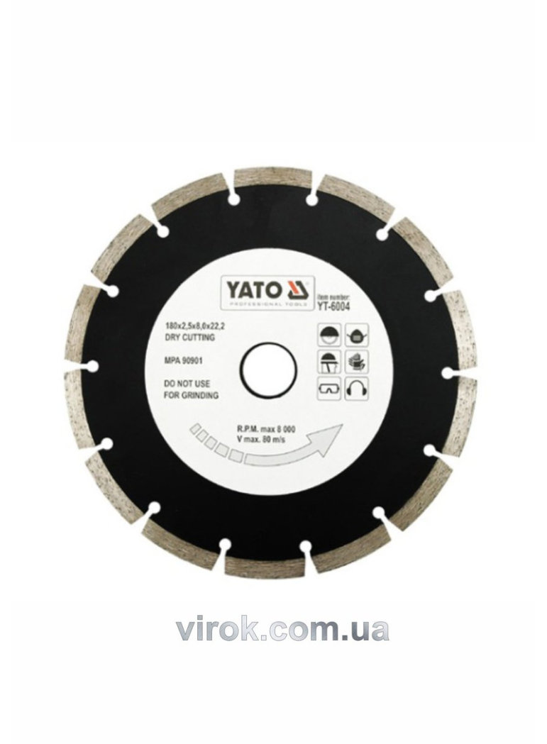 Диск алмазний сегмент YATO : "SEGMENT" Ø= 180x8,0x22,2 мм. H= 2,5 мм [15/60]