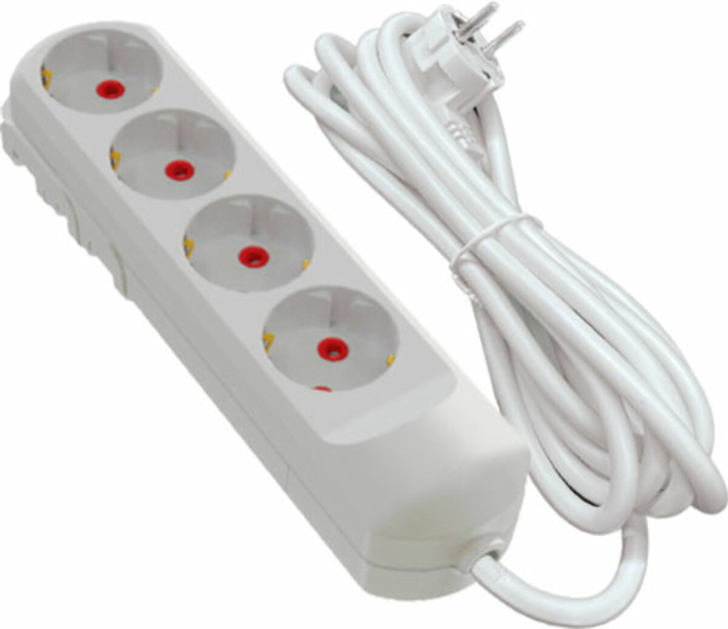 Подовжувач мережевий VIROK: l= 3 м, з 4 гніздами із заземленням