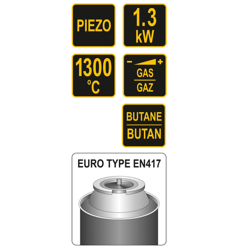 Пальник газовий VOREL з п`єзозапалом; тип з`єднання EN417 (цангове) макс. t=1300°C, P=1,3кВт